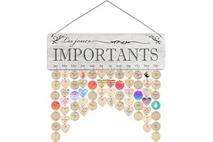 Calendrier anniversaires perpétuel Cassiana en Français. Pour se souvenir des fêtes de famille et d'amis, les dates d'évènements importants. Suspension murale en bois naturel. (Gris/Bleu)