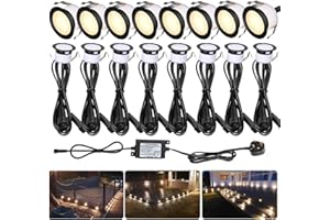 GEYUEYA HOME LED Decking Lights Warm White,Ø31MM Lighting Recessed LED Deck Light Kits IP67 Waterproof 12V Low Voltage Plinth Light Kits for Terrace/Patio/Path/Deck/Garden-16 Pack