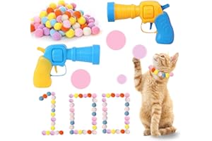 RILYSUN Lanciatore di Palline Interattivo - Giocattolo con Pomponi, Lanciatori e Palline Colorate per Indoor (100PCS & 2 Launcher)