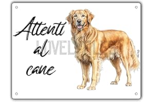 LOVELYTILES CARTELLO ATTENTI AL CANE IN METALLO, VARIE RAZZE, stampa UV, resistente alle intemperie, perfetta per uso esterno misure 15 x 20 o 20 x 30 (GOLDEN RETRIEVER, 15 x 20)