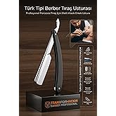Transformacion T&uuml;rk Tipi Profesyonel Berber Usturası, Sakal Şekillendirme ve P&uuml;r&uuml;zs&uuml;z Tıraş İ&ccedil;in Jiletli Klasik Erkek Ustura,