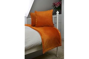 ‎MCALISTER TEXTILES McAlister Textiles Matter Samt Bettwäscheset | Luxus Weiches Gefühl in Dunklem Orange | Deko Bettläufer + 2 Kissenhüllen für Bett, Sofa, Couch