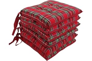 Viterbo Biancheria Set 6 Cuscini Sedia Coprisedia Tartan Scozzese 4 Punti Imbottiti Lacci (3405) (Tartan)