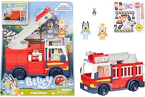 BlueY Camion de Pompier Camion de Pompiers avec Figurines de, de Bingo en pompière et de Bob Bilby Dresse l’échelle, pivote-la et déroule la Lance