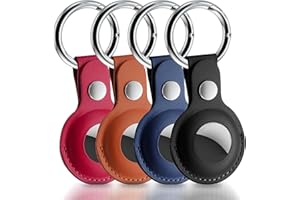ROYALE LUXE AirTag Holder Keyring - [4 Pack] Premium Leather Design for Keys, Bags, Pets, Car - Luxury & Stylish AirTag Case for Apple Air Tags
