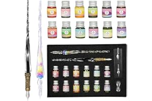 ESSSHOP Ensemble de stylos en verre- 2 stylos en verre, 12 encres, 1 porte-stylo et 2 Remplacer les plumes- pour les signatures, la calligraphie, le dessin, l'écriture, la décoration et les cadeaux