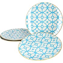 Ritzenhoff & Breker Julia Uni Blau 4er Set – Porzellan-Speiseteller Mit Maritimem Strudel-Dekor, Ø 26,5 Cm