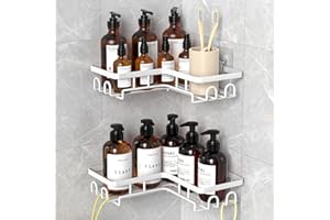 Diwoker Estanteria Baño sin Taladro, Estante Rinconera Ducha con Adhesivo, Baldas Baño Organizador Ducha, Accesorios Ducha (Blanco, 2 Cesta)