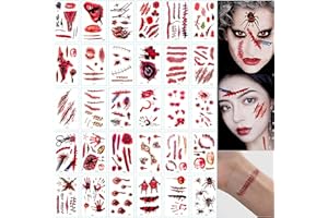 EXIIANTAG 30 Sheets Halloween Temporary Tattoo Stickers Scars Waterproof Halloween Tattoo,Halloween Makeup Tattoos Stickers Family Kit,Suitable for Women Men Boy and Girl Masquerade Halloween Party