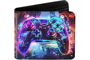 QOIBRAZE Kids Wallet for Boys Teen, Cool Boy Wallet for Kids Age 6-8 9-12 12-14, Funny Bifold Leather Purse, Small Wallets with Coin Pocket for Childrens Birthday Christmas Gifts (Purple Gaming Console)