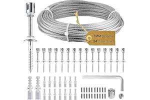 Krovtoy Treillis Support pour Plantes grimpantes, kit Complet en Acier Inoxydable avec Supports muraux et Corde de 3 mm, 16 Supports, Corde de 24 m