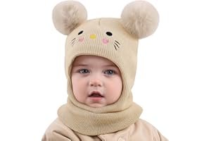 MASOCIO Cappello Passamontagna Bambino Bambina Invernale Adorabile con PON PON Balaclava Neonato Bimbo Caldo Sciarpa con Cappuccio 1-8 Anni