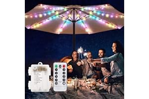 ‎KINGCOO Sonnenschirm Lichterkette,KINGCOO 104LED Regenschirm Hängende Lichter Außen und Innen Dekoleuchte Beleuchtung Lichtbänder mit Fernbedienung Timer Batteriebetrieben für Campingzelte Garten(Mehrfarbig)