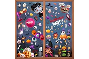 RICEDUO Stereoscopic Effect Halloween Window Clings for Kids, Cute Window Stickers Decals for Holiday Party Activity Decorations, Double Sided Halloween Decals for Kids School Home Office Party