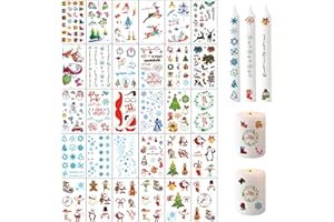 Skeadex 30 Stück kerzensticker Kerzentattoos Weihnachten (300+ Muster), Kerzen Sticker Weihnachten, DIY Wasserschiebefolie Kerzen, Kerzenaufkleber Weihnachts Sticker für Kerze Tasse Dekorieren