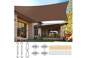 UIRWAY Vela ombreggiante con Kit di Fissaggio, 3.6x4.8m Tenda a vela in Traspirante Tenda da Sole Parasole Rettangolare Protezione Solare Respirante Anti UV Giardino Esterni (Marrone)