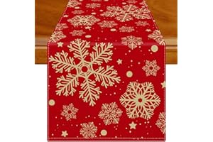 Jayusaror Runner Natalizio da Tavolo Rosso e Oro - Fiocco di Neve Moderno, Decorazioni Natalizie per La Casa, Feste - 33 x 183 cm