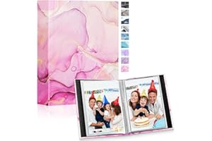 Lanpn Small Photo Albums 6x4 50 Pictures 2 Packs, Mini Capacity Leather Photo Book Pockets Set, Each Pack holds 50 Top Loader Vertical Pictures for Family Baby Kids Boy Girl Pink