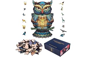 HOMMFAIR Wooden Jigsaw Puzzle,3D Colorful Owl Puzzle for Kids Unique Animal Shape Jigsaw Pieces Animal Wooden Puzzle Toys for Family Game Play Collection Best Gift,Brain Training 200 Cards