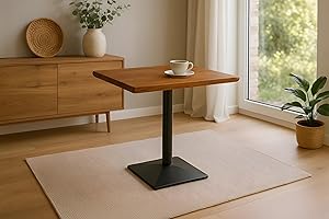 ‎SAM SAM Bistrotisch INES | 80 x 60 cm | Akazienholz massiv | Farbe: Nussbaum | echte Baumkante | Säulen-Gestell Metall Schwarz | Baumkantentisch/Säulentisch/Esstisch für Küche, Café & Essbereich