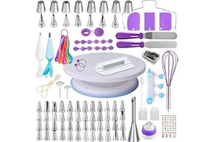BOYUN Cake Decorating Kit,137pcs Cake Decorating Supplies with Cake Turntable for Decorating,Pastry Piping Bag,Russian Piping Tips Baking Tools, Cake Baking Supplies for Beginners