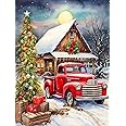 mrpwnle Red Truck Diamond Art Painting Kits for Adults, Christmas Truck Full Drill Gem Art Painting Kits forAdults, Round 5D Christmas Diamond Art Painting Kits DIY Crafts Kits 12x16inch