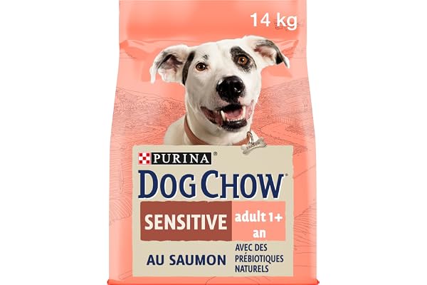 DOG CHOW Chien Sensitive Croquettes avec du Saumon pour Chien Adulte 14 kg