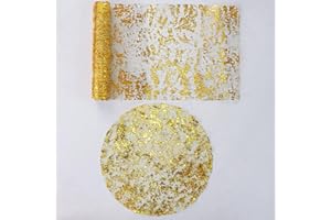DIELIANHUA 13PCS Camino de Mesa Dorado y Manteles Individuales Redondos Dorados, 28 cm × 2.75m Camino de Mesa Brillante, Manteles Individuales, para Cena, Fiesta, Boda, Cumpleaños, Navidad, Baby Shower