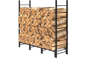 Helios&Hestia 1.24m Outdoor Firewood Rack for Fireplace, Heavy Duty Steel Log Holder, Indoor Wood Pile Storage Organizer, Adjustable Stacker Stand, 124×35×115 cm, Black