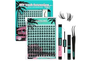 AMZGIRL LASH Manga Lashes Extension, zestaw 144 naturalnych rzęs, zestaw "zrób to sam" Cluster Lashes z wiązaniem i pieczęcią, do usuwania rzęs i pęsetą (białe)