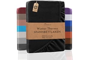 NatureMark zimowe prześcieradło z gumką z polaru, w wielu kolorach i rozmiarach, 140 x 200 cm do 160 x 200 cm – czarne