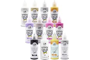 LM-KREATIV LM Window Color Set (12 x 90 ml Set di pitture per finestre rimovibili/adesivi a base d'acqua per superfici lisce come vetro, piastrelle a specchio