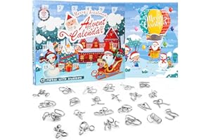 LEMESO 24 piezas IQ Puzzles de Metal para Calendario de Adviento Navidad Rompecabezas Navidad Juguetes Educativos Inteligencia Juego para Adultos y Niños