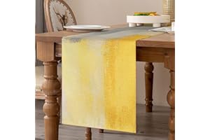 Velvhom Runner Natalizio da Tavolo 40x140 cm Runner Tavola Primavera Estate Giallo Dipinto Astratto Tappetino in lino Decorazione da Tavola Matrimonio Cucina Indoor Outdoor Festa Soggiorno Decor
