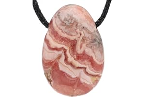 Lebensquelle Plus Pendentif en Pierre Rhodochrosite - Forme de Goutte avec Cordon en Coton - Pierre Semi-Précieuse de Qualité Supérieure