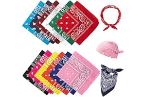 Vinuwu 12 Pack Bandana, Colourful Paisley Head Scarfs for Women Men, Stylish Nylon Headband, Neckerchief Snood Skull Cap, Square Face Covering for Motorcycling, Fashion Cowboy Accessories 22x22in