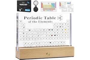 MegaBox Großes Periodensystem der Elemente mit 83 echten Elementen, Acryl-Periodensystem-Display mit Holzständer, 6 x Chemie-Formel-Referenzkarten, Wissenschaftslehrer-Geschenk, Klassenzimmer (groß