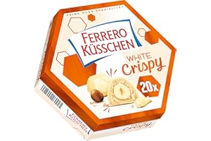 ‎KÜSSCHEN Ferrero Küsschen White Crispy – Knackig geröstete Haselnuss in heller Creme mit knusprigen Crispies, umhüllt von weißer Schokolade – 1 Packung à 20 Einzelpralinen
