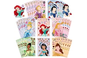 JUUFLA 24-teiliges Prinzessinnen-DIY-Aufkleber-Geschenk-Set für Kinder, Prinzessinnen-Thema, machen Sie ein Gesicht, Kunst, Handwerk, Geburtstagsparty-Dekorationen, machen Sie Ihre eigenen Aufkleber für