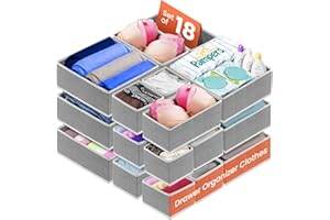 RFAQK 18 Pack Drawer Organizer Clothes-3 Sizes Dresser Organizer for Underwear Closet, Baby Clothes Organizer for Wardrobe-Foldable Fabric Drawer Dividers for Bedroom,Lingerie,Undies,Bra-Grey