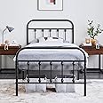 Yaheetech 3ft Single Bed Frame Vintage Iron Platform Bed with High Headboard and Footboard, Strong Metal-Framed Bed with Storage Black