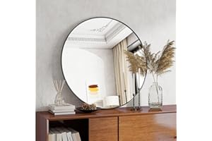Koonmi 90x90cm Round Wall Mirror, Circle Mirror with Aluminum Alloy Frame and Tempered Glass, Suitable for Bathroom, Bedroom, Hallway, Black