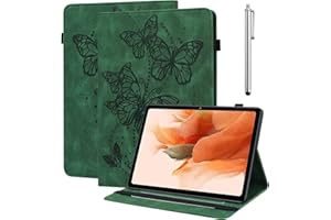 GLANDOTU for Samsung Galaxy Tab A7 10.4" Case 2022/2020 (SM T500/T503/T505/T507), Pen Holder Fold Stand Cover, Embossed butterfly Folio Flip Wallet PU Leather Tablet Case with Stylus Pen -Green