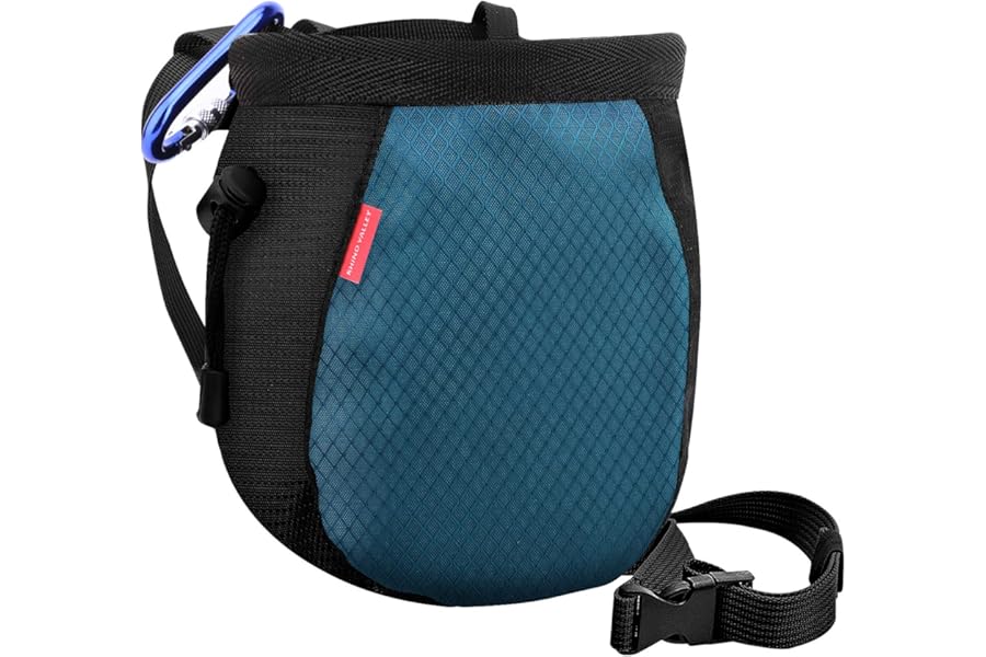 Rhino Valley Climbing Chalk Bag, No Leak Drawstring, Adjustable Belt, Carabiner Clip and Zippered Pockets Chalk Bag for Climbing, Cross Fit, Weight Lifting & More