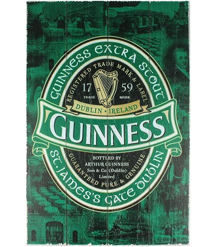 Targa In Metallo Guinness Iconica Irlanda 20x30 Cm - Decorazione Da Parete Con Logo