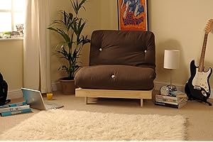 Comfy Living 2ft6 Small Single Wooden Futon Set with CHOCOLATE Mattress