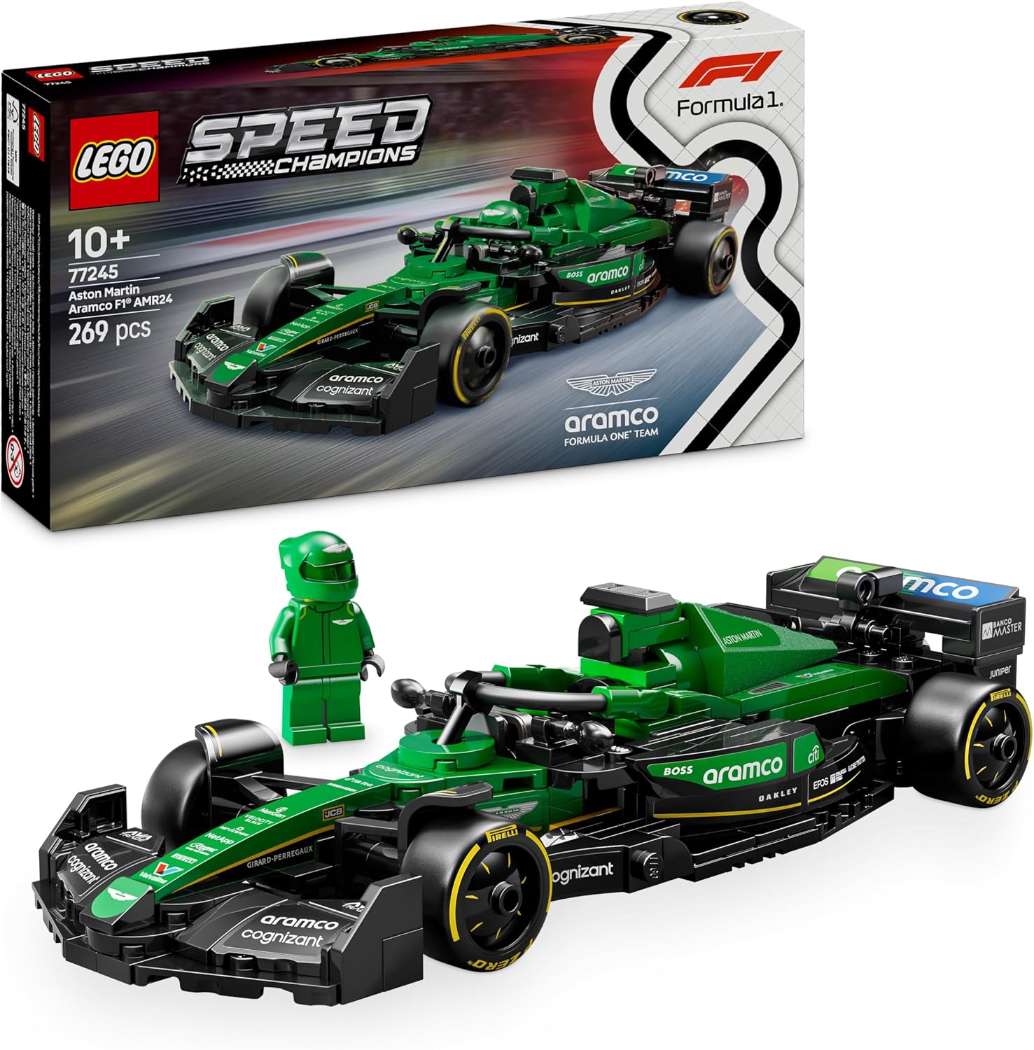 LEGO Speed Champions Coche de Carreras Aston Martin Aramco F1 AMR24 de Juguete, Maqueta de Vehículo de Fórmula 1 con Minifigura de Piloto, Regalo para Niños y Niñas de 10 Años o Más 77245