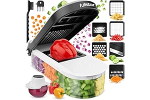 Fullstar Taglia Verdure Mandolina per Verdure Affetta Verdure - Multifunzione Tritatutto Affettatrice Manuale - Tagliaverdure Frutta Cipolla Patate Cubetti Julienne Grattugia (Compatto 6-in-1 Bianco)