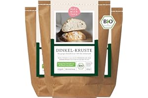 Bio Dinkel Brotbackmischung Dinkel-Kruste - 100% Dinkelmehl ohne Weizen - Brot backen mit Sauerteig - ohne Zusatzstoffe - für Brotbackautomat & Ofen - Bake with Love - 3er Pack