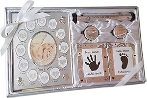 Kamelio Babyset mit Bilderrahmen Fußabdruck Handabdruck und 2 Döschen für die ersten Haare und Milchzähne